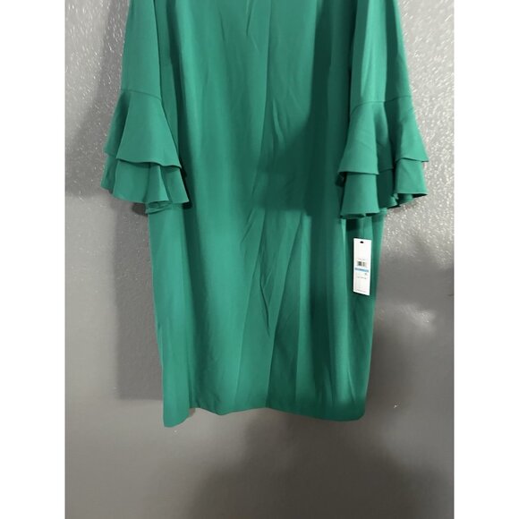 NEW Calvin Klein Bell Sleeve Sheath Dress 20W Green NWT Work Wedding Knee Length - Picture 2 of 7
